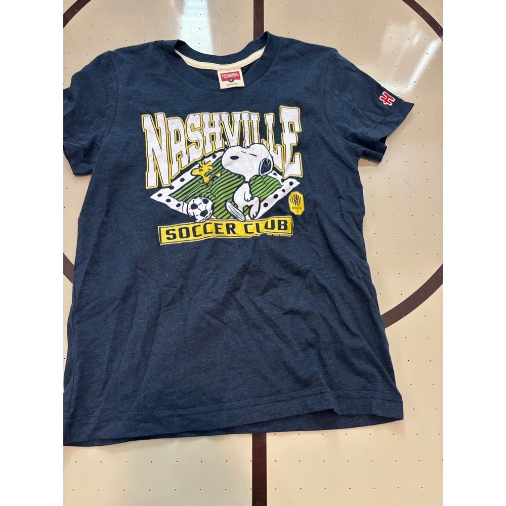 Homage Nashville Soccer Club Snoopy Peanuts Kids T-Shirt Navy Blue Size 8 MLS